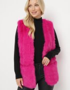  Vestă Fucsia din Blană Decorată cu Inserții din Piele ecologică Robenissa