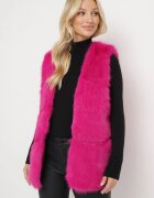 Vestă Fucsia din Blană Decorată cu Inserții din Piele ecologică Robenissa