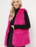  Vestă Fucsia din Blană Decorată cu Inserții din Piele ecologică Robenissa