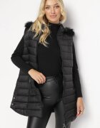  Vestă Neagră Matlasată cu Blană Artificială și Glugă Semille