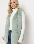  Vestă Verde deschisă din Blană Decorată cu Inserții din Piele ecologică Robenissa