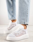 vices Adidași Albi Ajurate pe Talpă Groasă cu Relief Luminise