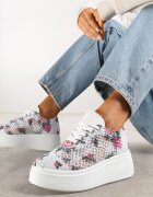 vices Adidași Albi cu Talpă Groasă și cu Partea Superioară Ajourată Florală Ardisov