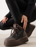 vices Adidași Negri-Maro tip ghete de zăpadă cu Talpă Groasă cu Relief Decorate cu Inscripția Fettania