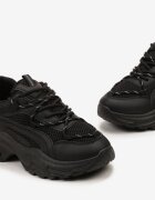 vices Adidași Negri pe Talpă Reliefată cu Șireturi Decorative și Inserții din Plasă Xerxia