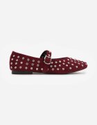 vices Balerini Bordo cu Talpă Plată Decorați cu Baretă și Circonii Zindora