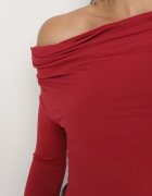 vices Bluză Bordo cu Croială Asimetrică cu Mâneci Lungi Kovrra