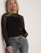 vices Bluză Neagră cu Guler înalt Ornată cu Inserții Transparente Hatalie