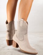 vices Botine ajurate bej deschis cu toc decorate cu barete Mirfedi