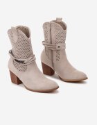 vices Botine ajurate bej deschis cu toc decorate cu barete Mirfedi