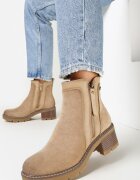 vices Botine Bej cu fermoar decorativ din imitație piele întoarsă Avronie
