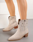 vices Botine Bej deschis cu toc stil cowboy cu broderie Nelithraea