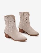 vices Botine Bej deschis cu toc stil cowboy cu broderie Nelithraea