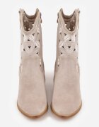 vices Botine bej deschis cu toc stil cowboy decorate cu model ajurat Zelori