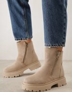 vices Botine Bej închis pe Talpă Grosă Decorate cu Fermoar Tarilia