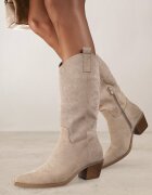 vices Botine bej închis Tip cowboy pe toc conic Naladia