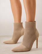 vices Botine Bej închis tip șosetă pe toc stiletto cu partea superioară cu împletitură structurată Lodinia