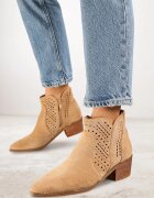 vices Botine bej închise ajurate cu toc în stil cowboy Selrith