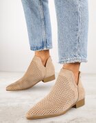 vices Botine Bej Perforate cu Talpă Plată cu Decupaj Decorativ Selenith