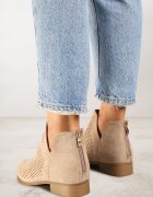 vices Botine Bej Perforate cu Talpă Plată cu Decupaj Decorativ Selenith