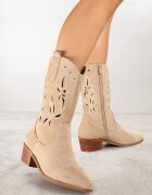 vices Botine Bej Perforate cu toc Stil cowboy Helori