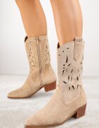 vices Botine Bej Perforate cu toc Stil cowboy Helori