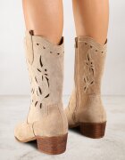 vices Botine Bej Perforate cu toc Stil cowboy Helori