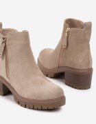 vices Botine Bej tip Chelsea pe toc Decorate cu fermoar Terisettis