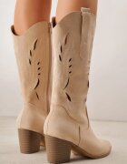vices Botine Bej Tip cowboy cu toc cu carâmb ajurat Eranata