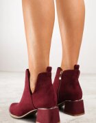 vices Botine Bordo Clasice cu Toc Decorate cu Inserție Metalică și Decupaj Loreviana