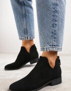vices Botine Chelsea Negre Perforate cu Decupaje și Fermoar la Spate cu Branț din Piele Melodisse
