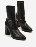vices Botine Clasice Negre din Imitație de Piele cu Toc Bloc cu Vârf Ascuțit Verille
