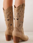 vices Botine Cowboy Bej închis cu toc cu carâmb ajurat cu nituri Rienatea