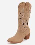 vices Botine Cowboy Bej închis cu toc cu carâmb ajurat cu nituri Rienatea