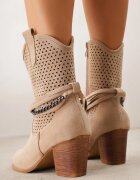 vices Botine decupate Bej închis cu toc decorate cu barete Mirfedi