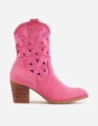 vices Botine Fucsia cu toc stil cowboy decorate cu model ajurat Zelori