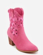 vices Botine Fucsia cu toc stil cowboy decorate cu model ajurat Zelori