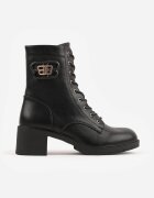 vices Botine Ghete Negre cu toc bloc decorate cu aplicație metalică Nivitte