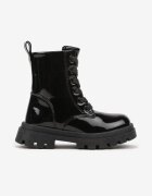 vices Botine Lăcuite Negre cu Talpă Groasă Stil Worker Lerissha