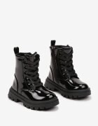 vices Botine Lăcuite Negre cu Talpă Groasă Stil Worker Lerissha