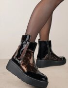 vices Botine Lăcuite Negre-Maro pe Platformă și Pană Gamillia