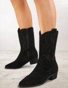 vices Botine Negre Ajurate cu Toc Stil Cowboy Helori
