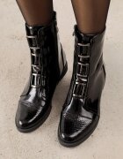 vices Botine Negre cu Inserții Lăcuite în Stil Crocodil Olitta
