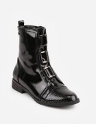 vices Botine Negre cu Inserții Lăcuite în Stil Crocodil Olitta