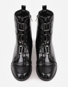 vices Botine Negre cu Inserții Lăcuite în Stil Crocodil Olitta
