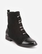 vices Botine Negre cu Inserții Lăcuite în Stil Crocodil Olitta