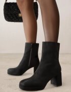 vices Botine Negre din Imitație de piele întoarsă cu Toc și Platformă cu Vârf Pătrat Faliresa