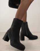 vices Botine Negre din Imitație de piele întoarsă cu Toc și Platformă cu Vârf Pătrat Faliresa