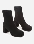 vices Botine Negre din Imitație de piele întoarsă cu Toc și Platformă cu Vârf Pătrat Faliresa