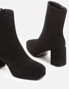 vices Botine Negre din Imitație de piele întoarsă cu Toc și Platformă cu Vârf Pătrat Faliresa